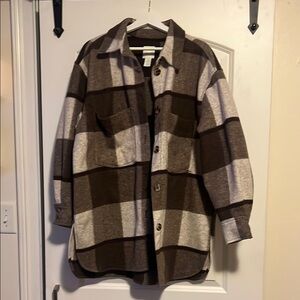 Brown Plaid Button-Up Jacket